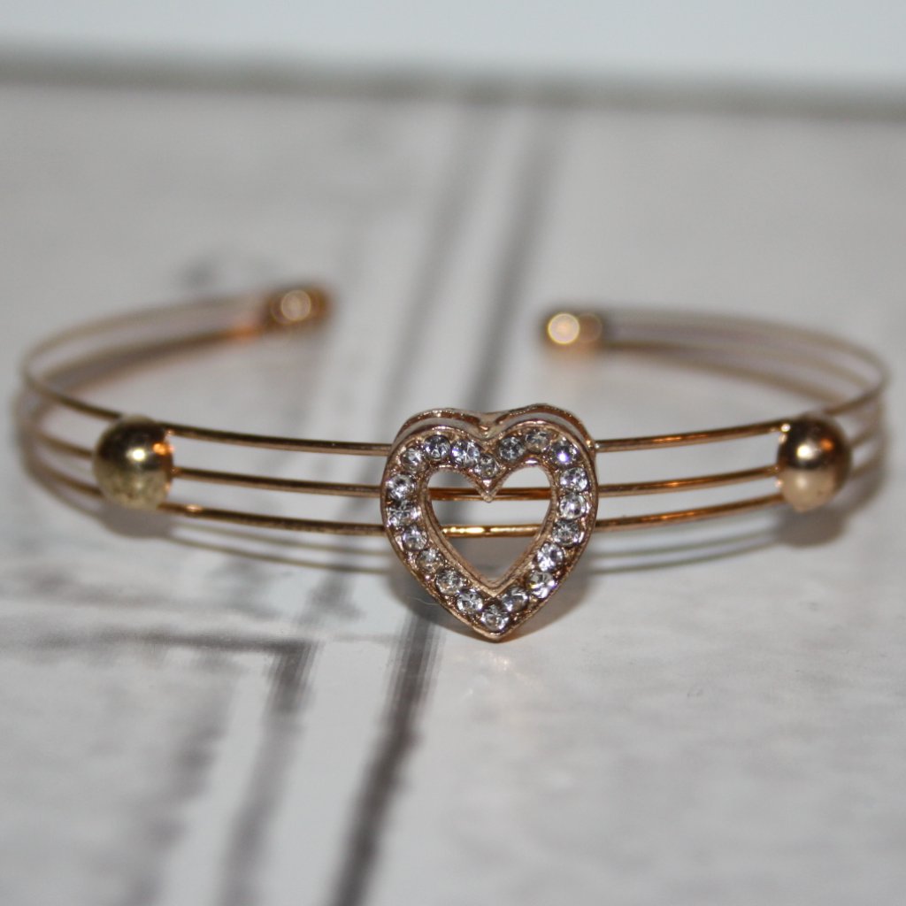 Beautiful Gold And Cz Heart Cuff Bracelet
